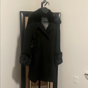 BeBe Elegant Black Fur-Trimmed Women's Coat